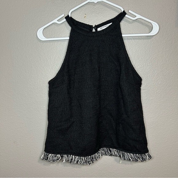Zara Trafaluc black tweed halter top with fringe hem women's size small - Picture 3 of 8